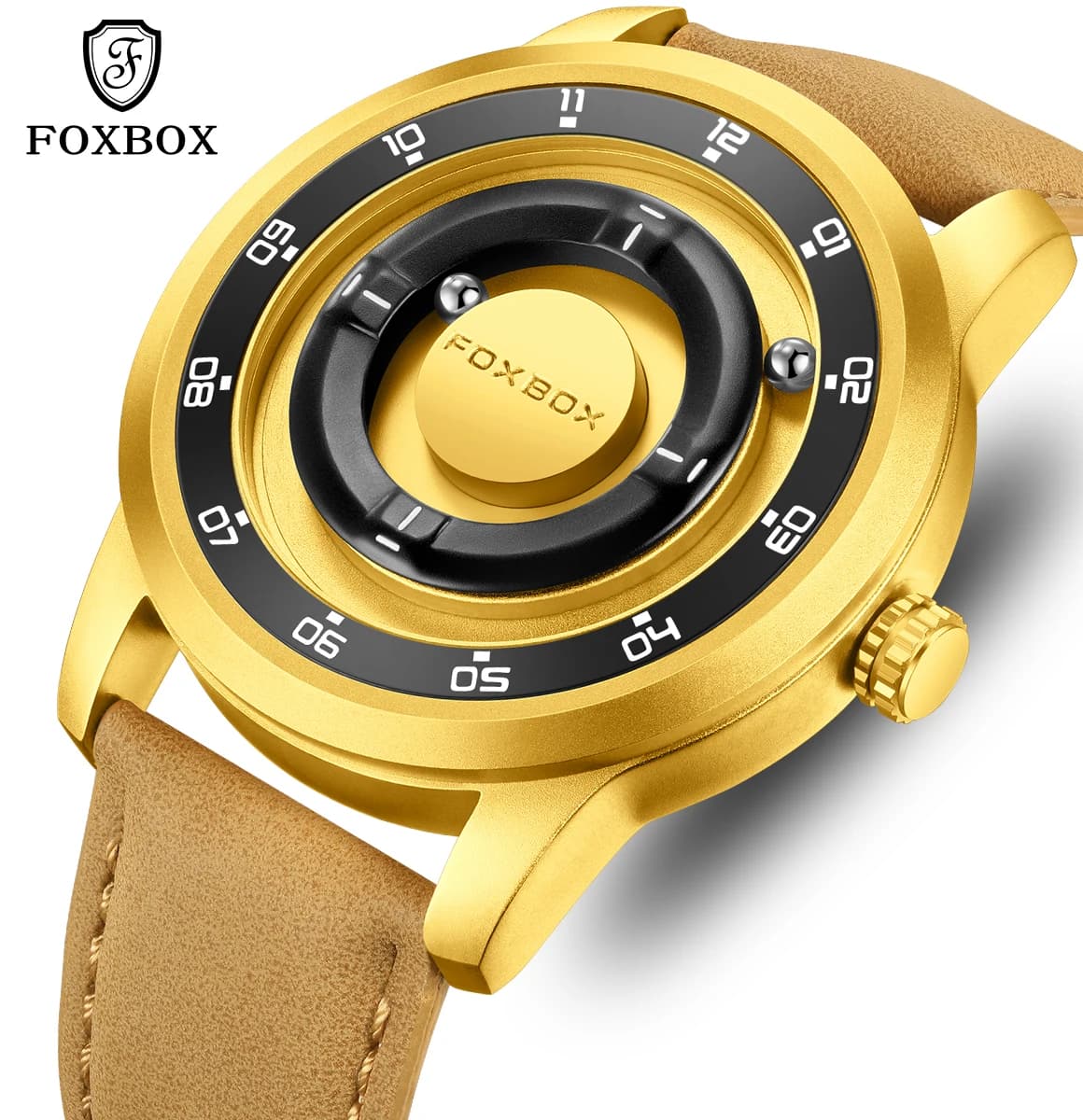 FOXBOX Moda Creativa Moda Forza Magnetica Orologio da Uomo Casual Sport Cinturino in Pelle Orologi al Quarzo per Uomo Orologio con Perline Scorrevoli