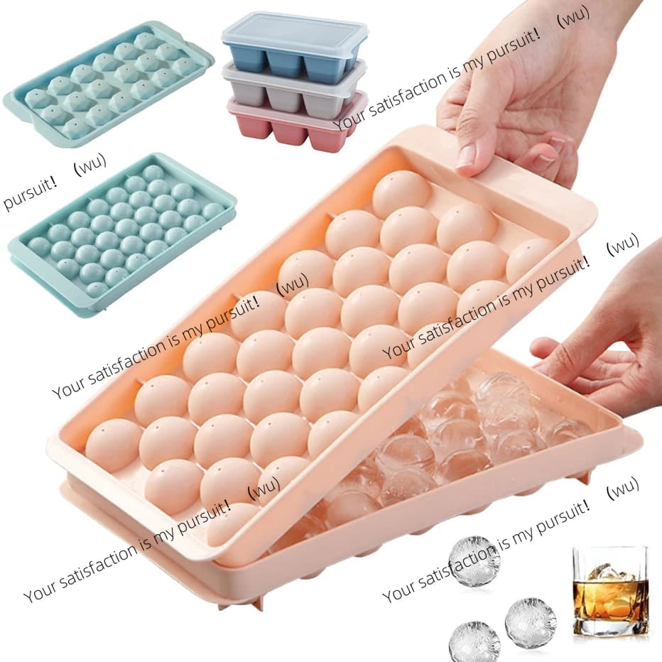 Vassoio per cubetti di ghiaccio rotondo 3D con coperchio Stampo per ghiaccio in plastica stile diamante Frigorifero Stampi sferici fai da te Creatore di palline di ghiaccio Utensili da cucina