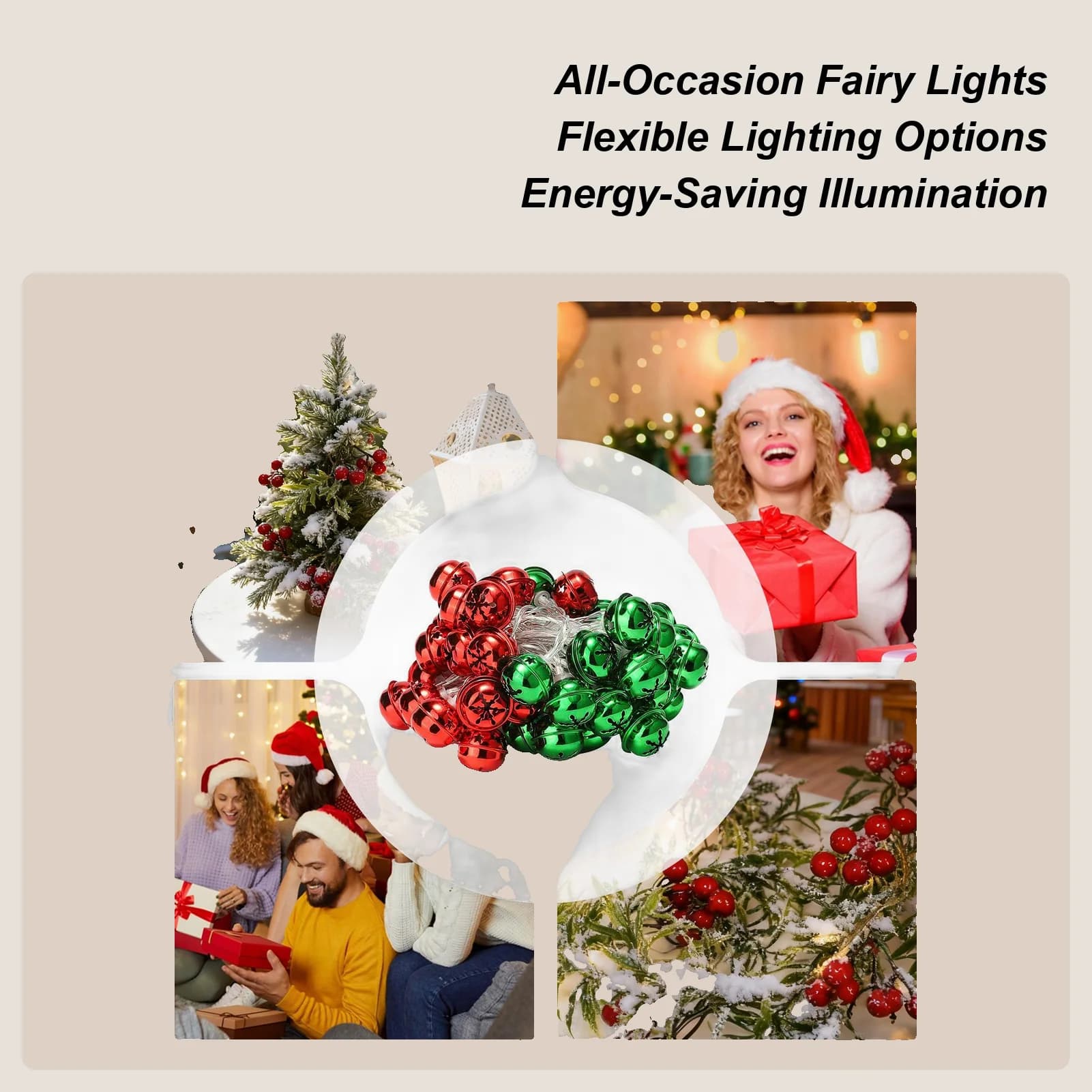 Luci a corda a campana Decorazioni natalizie flessibili a LED impermeabili Luci a corda per campanello per camino interno per centrotavola da tavolo