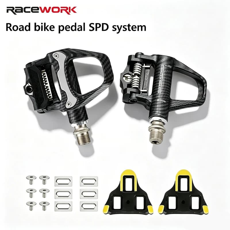 RACEWORK Ultralight Self-locking Pedals for Road Bike, Pedals with Carbon Reason, SPD System, Cycling Accessories