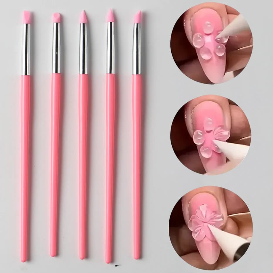 5Pcs Soft Silicone Nail Art Pen Multifunctional Nail Carving Dotting Tools Professional 3D UV Gel Polish Manicure Pens for Salon