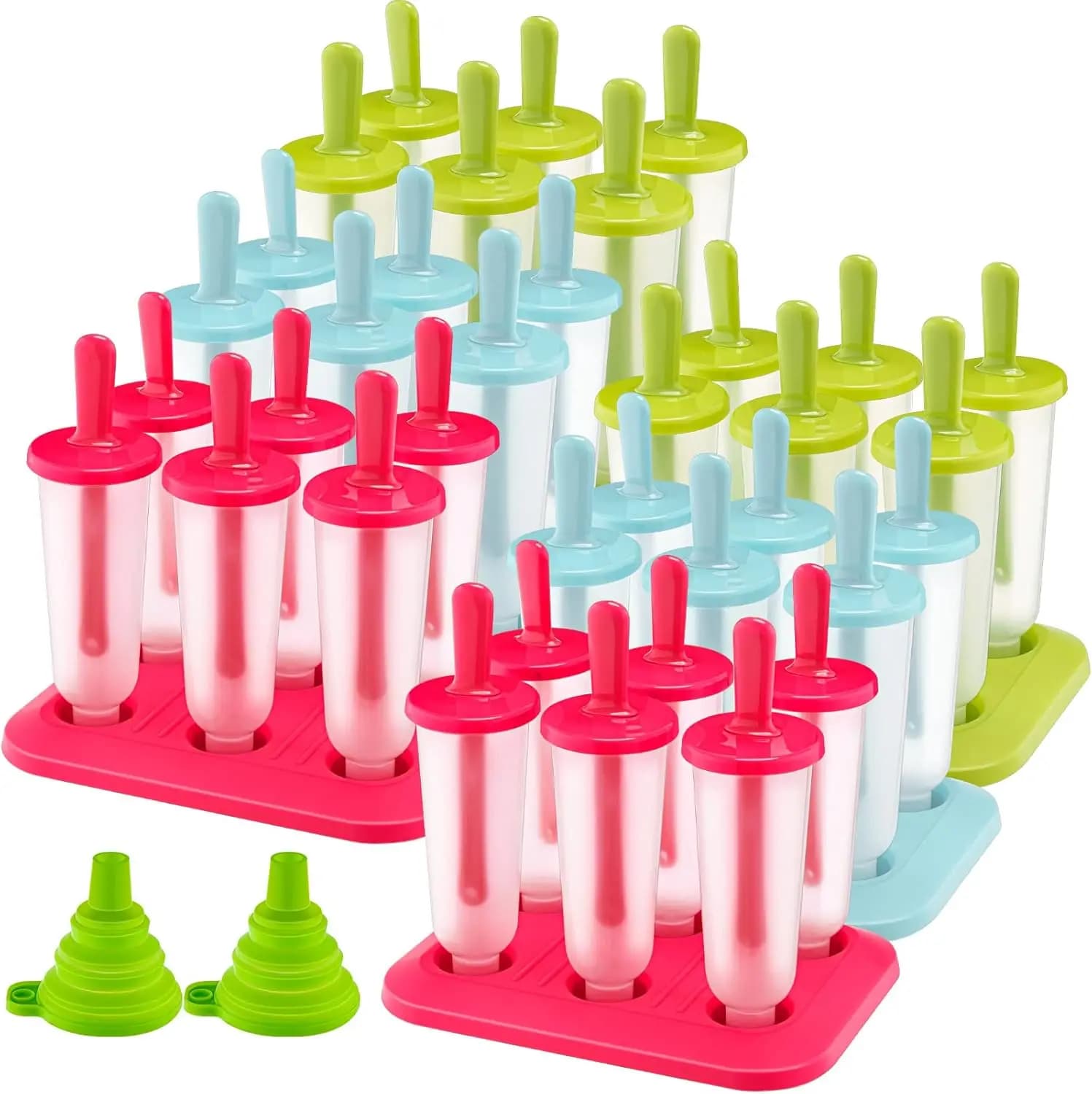 6 Set 36 Pezzi Stampi per Gelato, Senza BPA, in Plastica Riutilizzabile per Alimenti per Bambini, con Bastoncini, Facile da Sformare