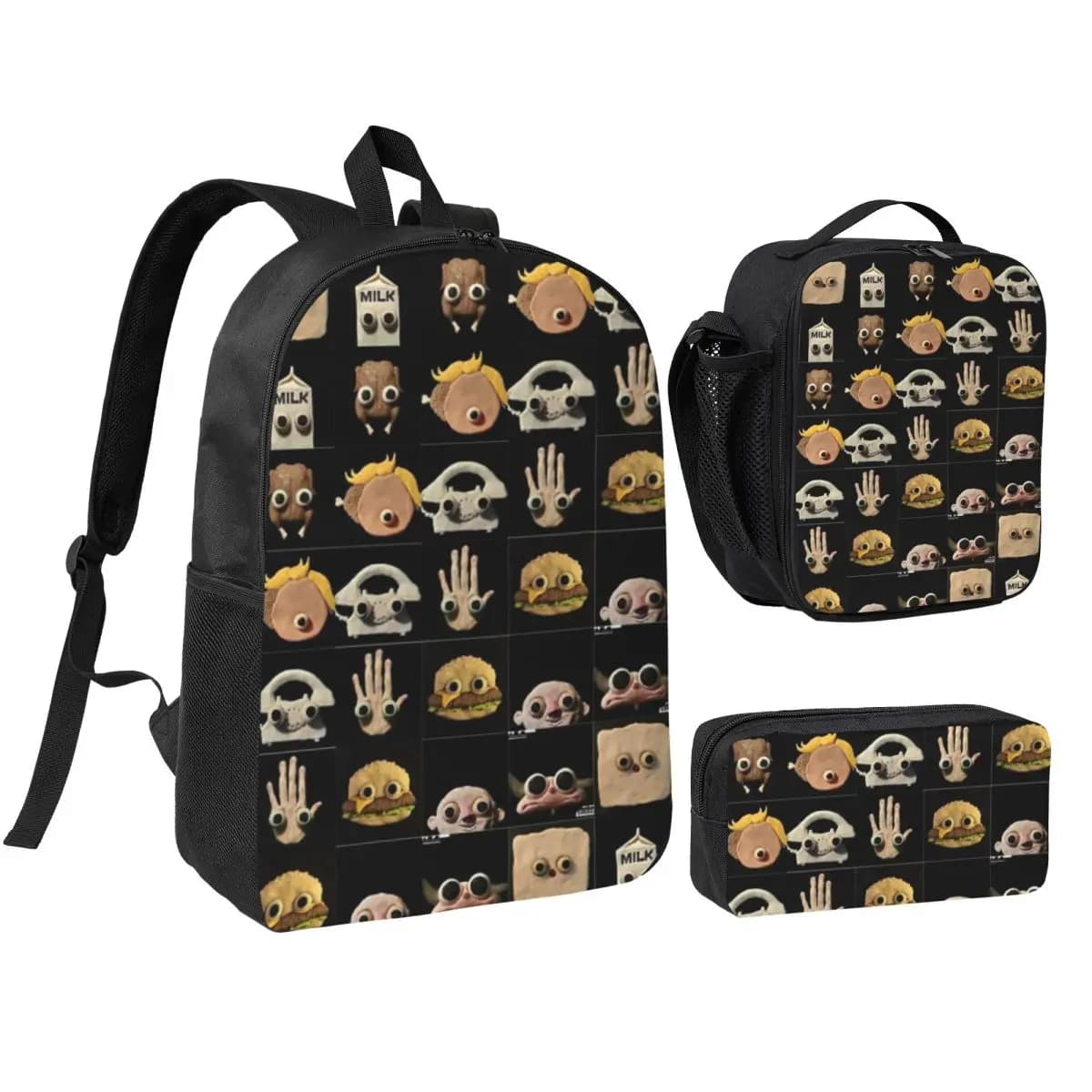 3Pcs Jack Stauber Mix Backpack Set for Girls Boys Pencil Boxes Bookbag Sets with Lunch Box For School Students Daypack