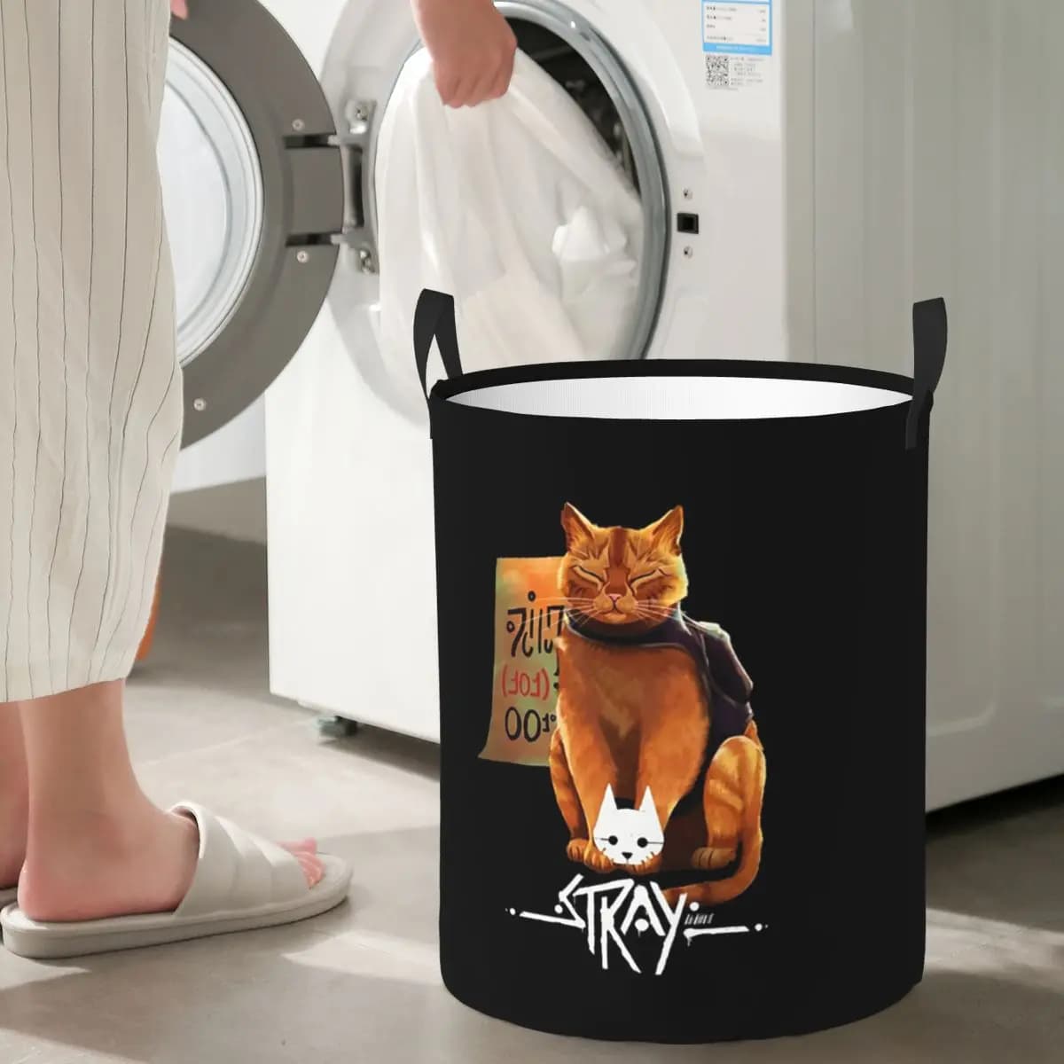 Cesto Pieghevole per Bucato e Oggetti Vari, Organizzatore Domestico per Vestiti Sporchi - Stray Cat Game 0
