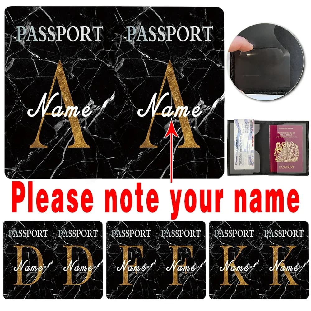 Custodia per passaporto Personalizza nome gratuito Donna Uomo Viaggio Matrimonio Porta carte di credito portatile Manica per passaporto Stampa di lettere Regalo di moda