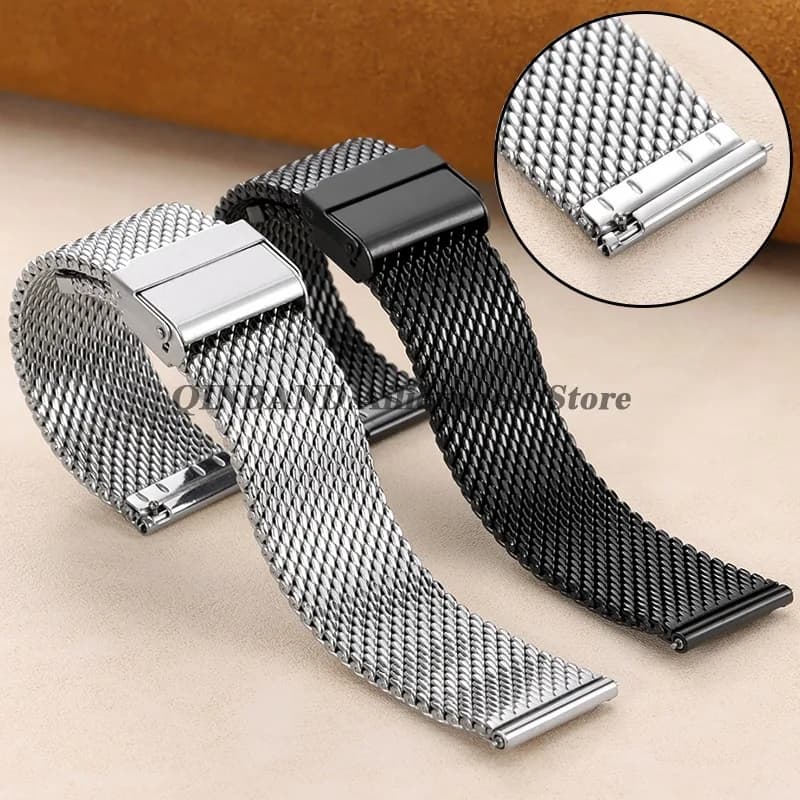 Stainless Steel Shark Knit Watch Band 1.0 mm Quick Hook Strap Women's Universal Bracelet 18mm 20mm 22mm 24mm Wrist Strap