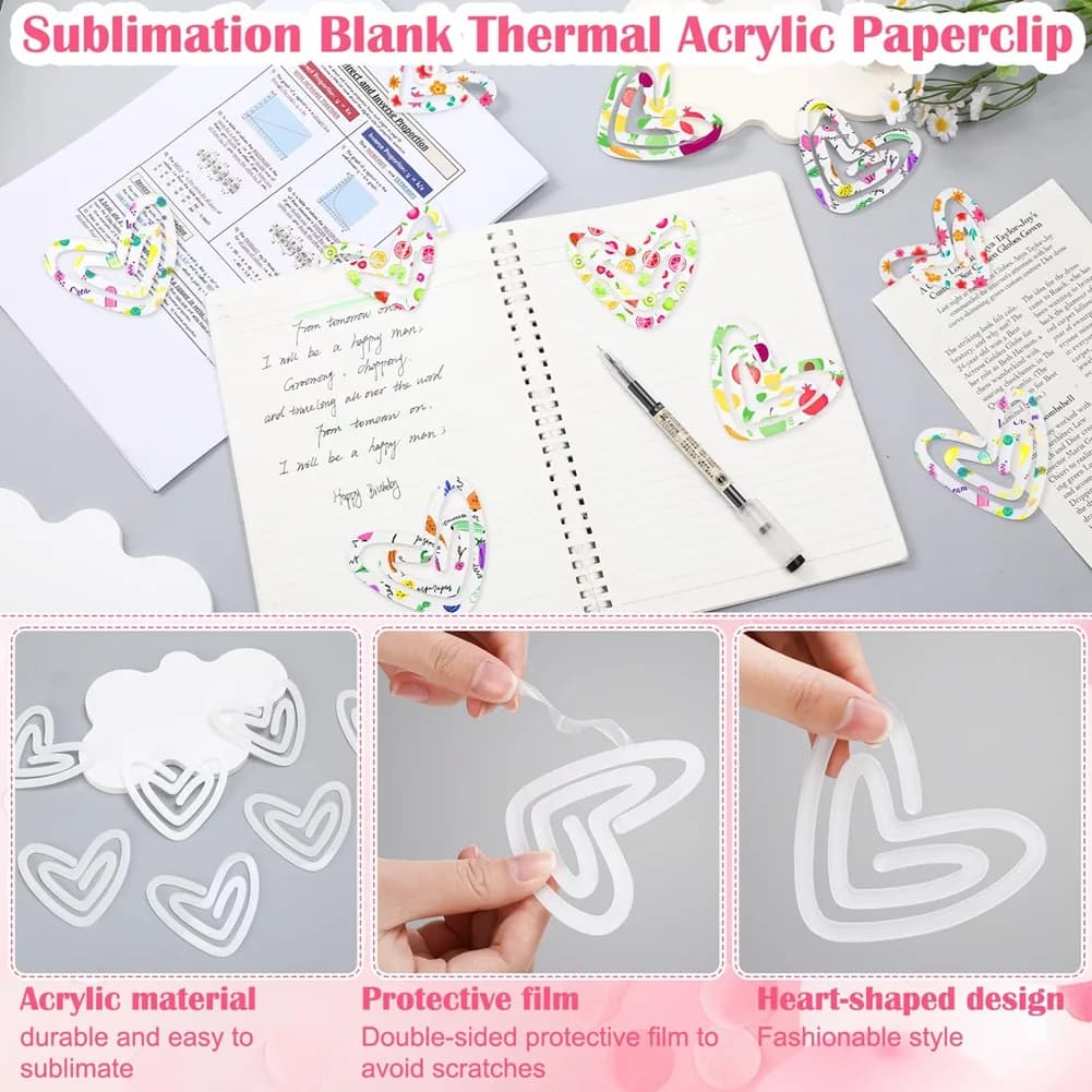 Happy New- Confezione da 20 Fermagli per Carta in Acrilico a Forma di Cuore, 3,1 X 2,7 Pollici, Grandi Modelli per Lavorazione Artigianale