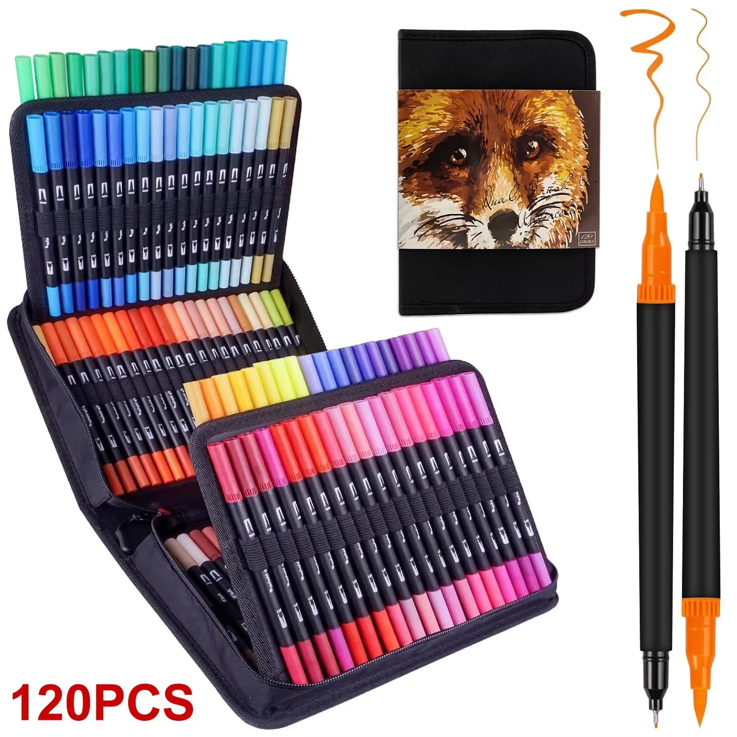Pennarelli Artistici a Doppia Punta, Set da 24/100/120/168 Colori, Penne per Calligrafia e Bullet Journal