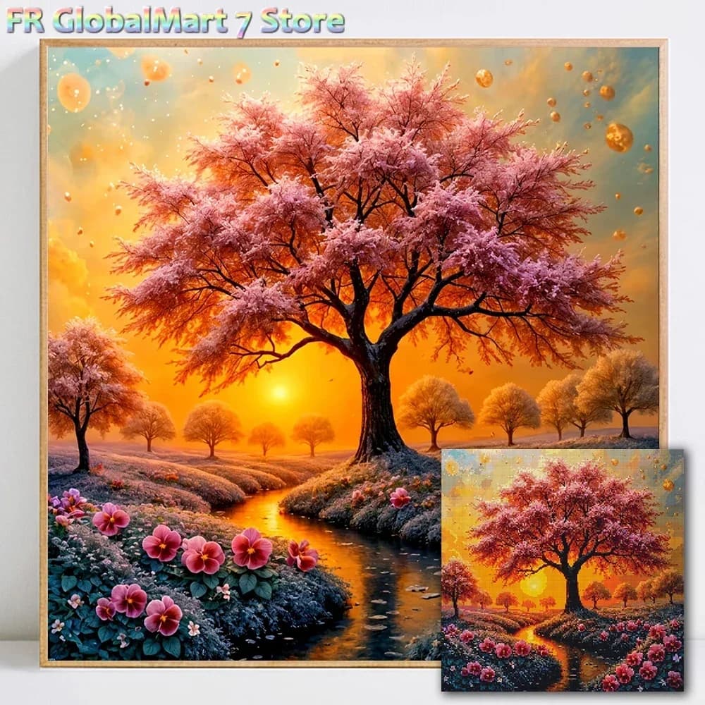 Tree Diamond Painting Kit Full Square Round Mosaic Landscape Handmade Gift Rhinestone Pictures