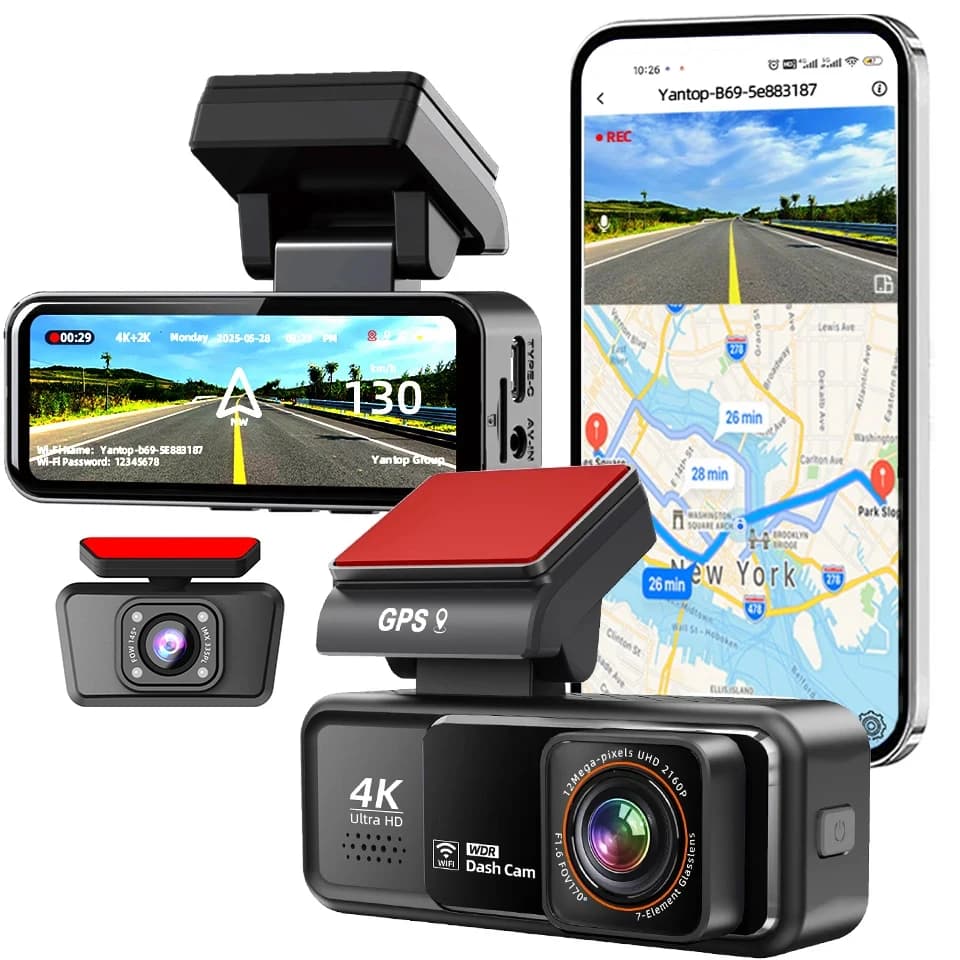 Dash Cam 4K WiFi Integrated Night Vision HD Driving Recorder Support for Loop Logging GPS APP Control Video for Car Camera DVR