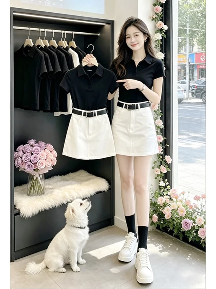 Elegant White Top And High Waist Skirt Slimming Two Piece Set for Women Summer Fashion Casual Wear by Xiangduor