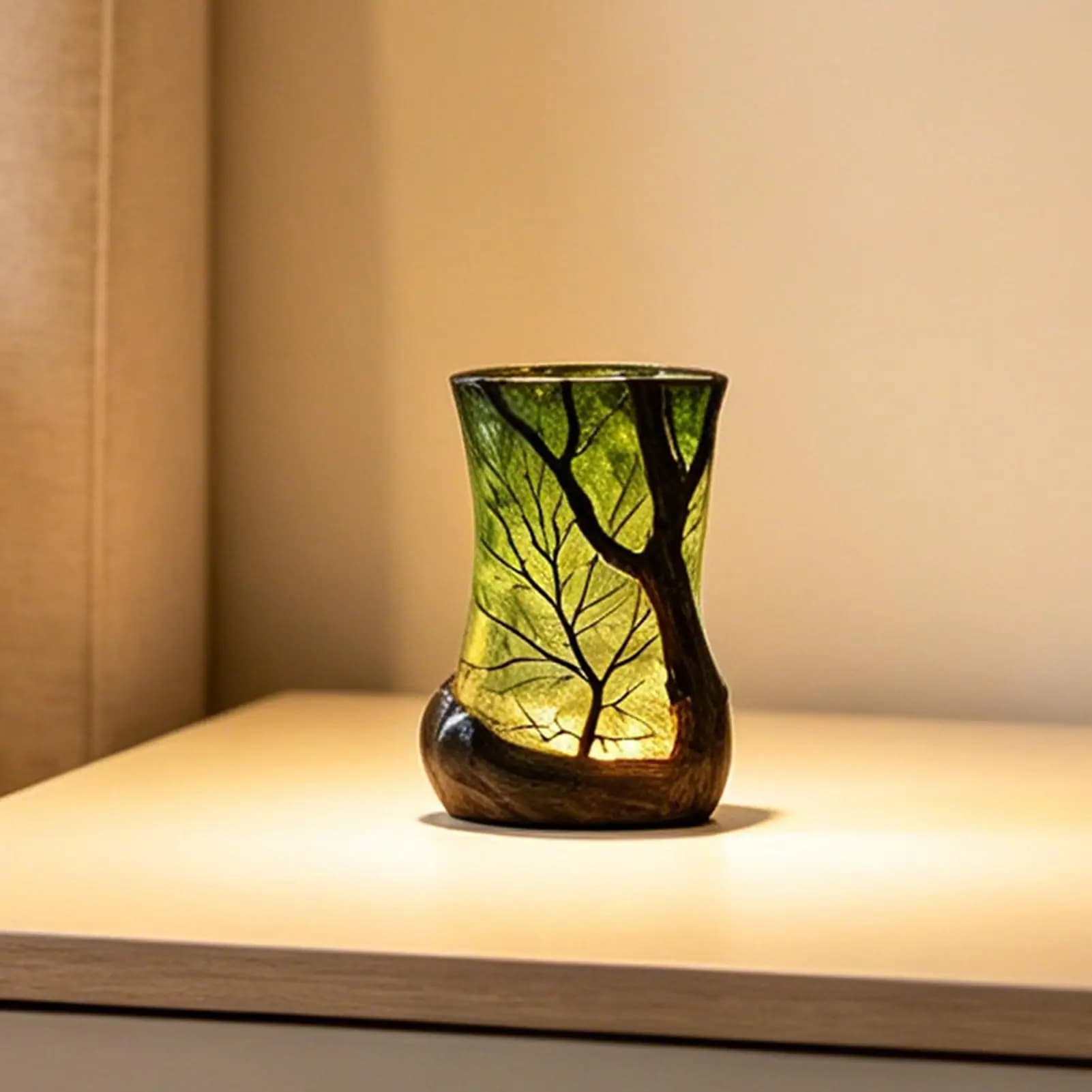Lampada da Comodino Decorativa con Luce Notturna Foresta, Illuminazione Ambientale per Casa, Ufficio, Camera da Letto, Studio, Scrivania, Libreria, Angolo Lettura