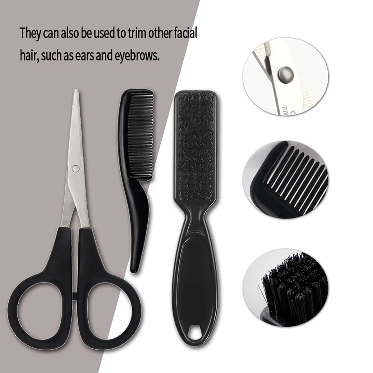 3pcs professional men's beard styling setmini comb scissors beard cleaning brushbeard trimming set Special for real hair wigs