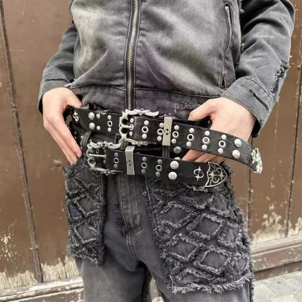 Nuova cintura nera punk gotica Rivert sfumata in metallo chic PU cintura accessori decorazione jeans