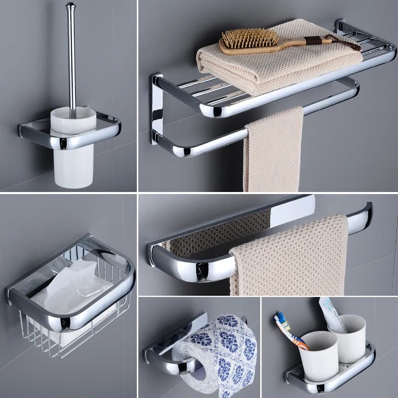 Portaoggetti doccia in ottone, porta carta igienica, portasciugamani da parete, porta scopino, accessori bagno, scopino per WC