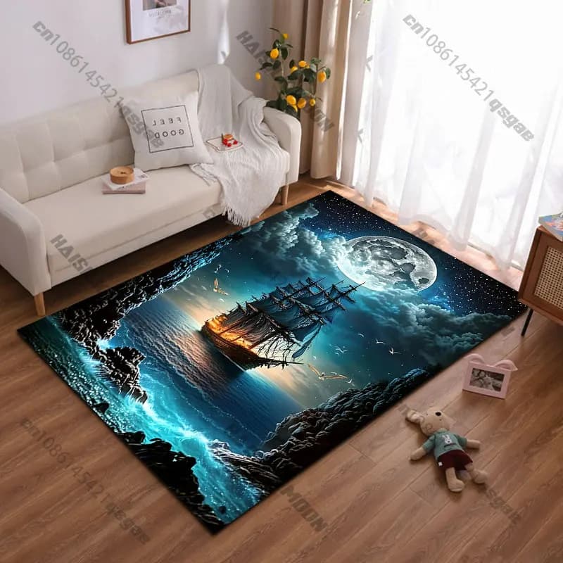 Tappeto a tema marino e spaziale per yoga, soggiorno, decorazione d'interni, tappetino per gattonare per bambini, zerbino, tappeto decorativo, tappetino da gioco