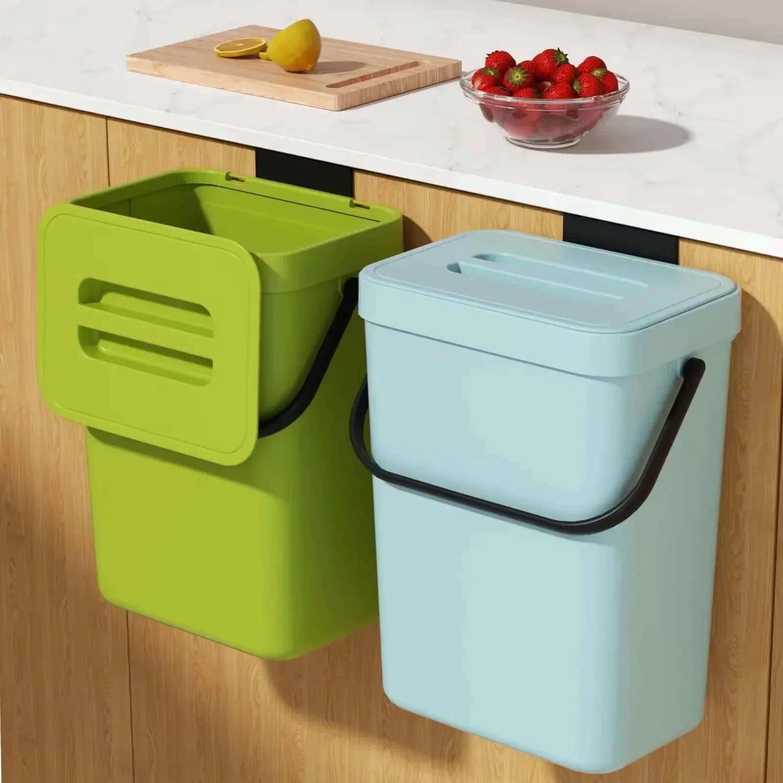 Cestino per Rifiuti Alimentari da Cucina, Contenitore Compostabile da Bancone con Coperchio, Bidone per Scarti Alimentari Inodore, Cestino da Parete
