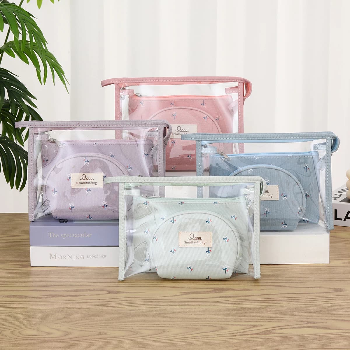 Borsa per il trucco in tela stampata Borsa da toilette portatile con cerniera da donna Portafoglio multifunzionale per astucci per studenti