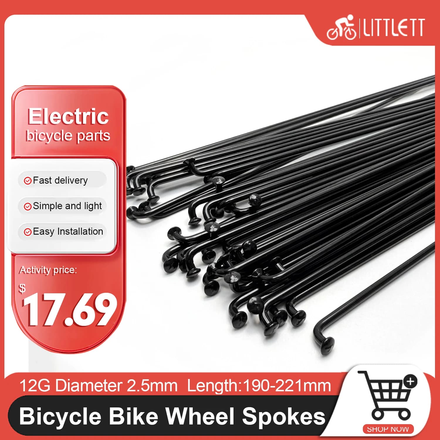 40 pezzi Raggi per bicicletta Raggi per ruote bici 12G Lunghezza 190mm 196mm 200mm 206mm 210mm 212mm 218mm 220mm 221mm 240mm Acciaio al carbonio Nero