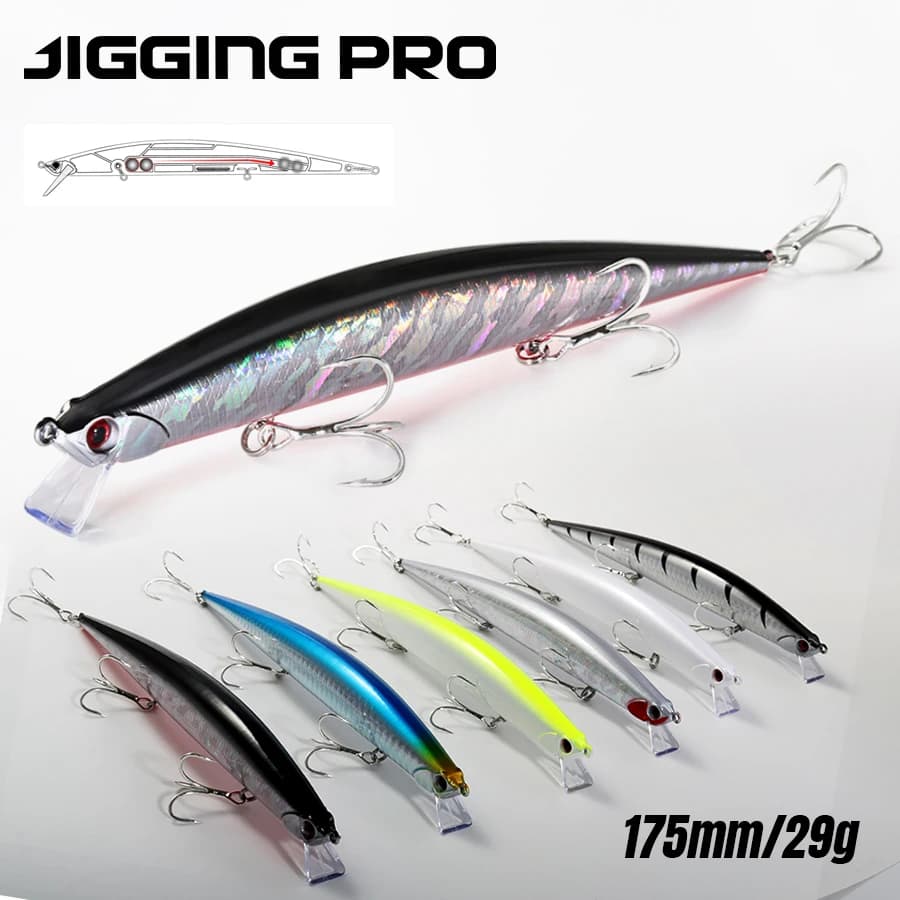 JIGGING PRO Tide Slim Minnow Esca da pesca 175mm 29g Acqua salata Lunga lancio Affondamento Grande esca dura Spigola Tonno