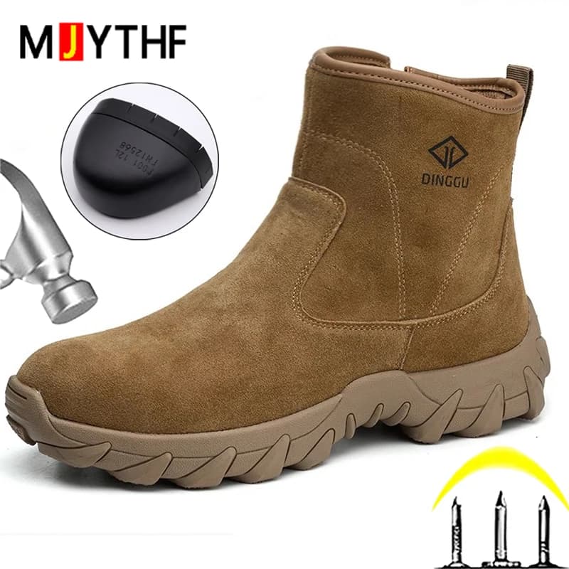 Stivali da lavoro da uomo in pelle bovina Scarpe antinfortunistiche Cerniera laterale alta Stivale antinfortunistico Scarpe da saldatura antiscottatura Stivali di sicurezza antiforatura da uomo