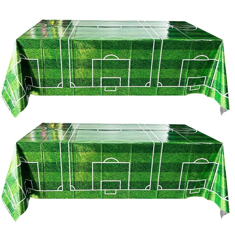 2 pezzi di tovaglia usa e getta impermeabile a tema calcio, resistente alle macchie, verde, per partite di calcio, in plastica rettangolare