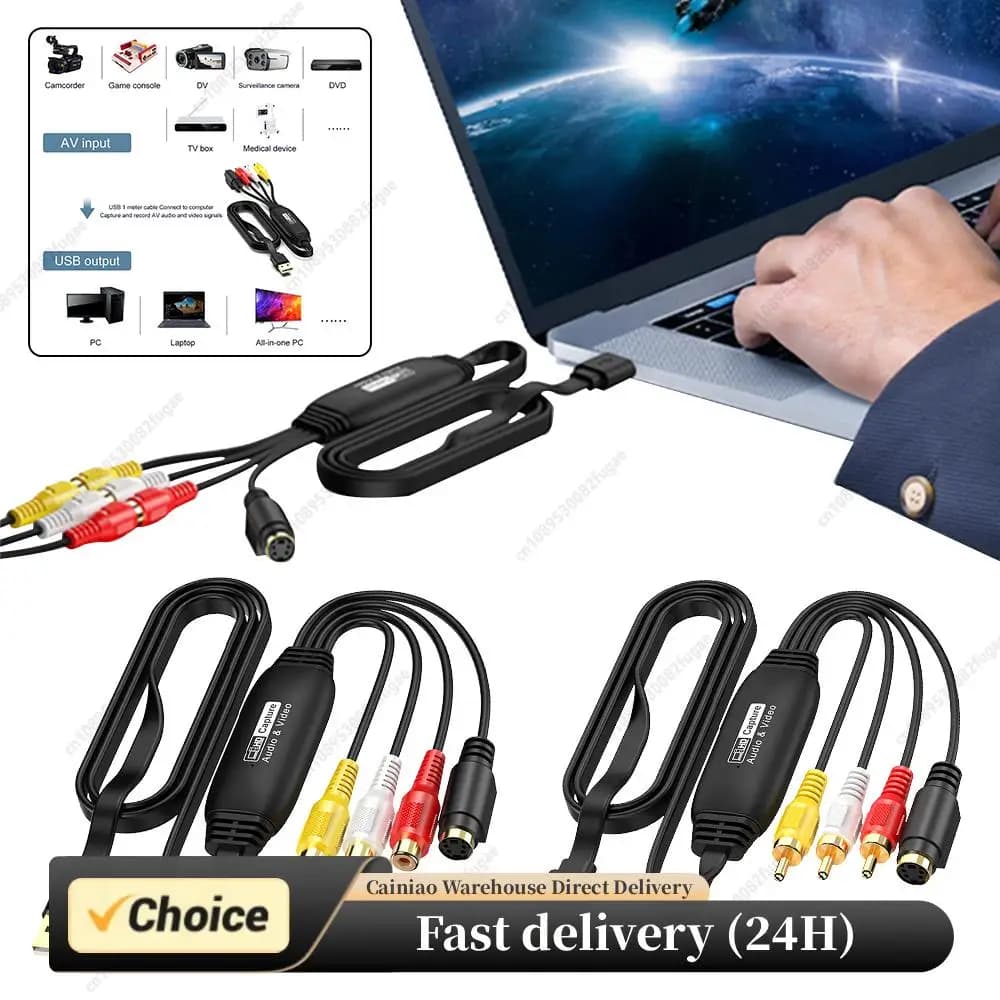 Scheda di Acquisizione Video USB per VHS TV DVD VCR Adattatore di Acquisizione Audio USB a AV per PC