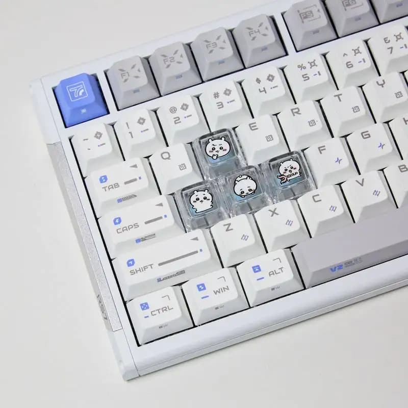 Chiikawa 4 custom buttons backlit in hand-made transparent PC for mechanical keyboards, custom decorative buttons for players