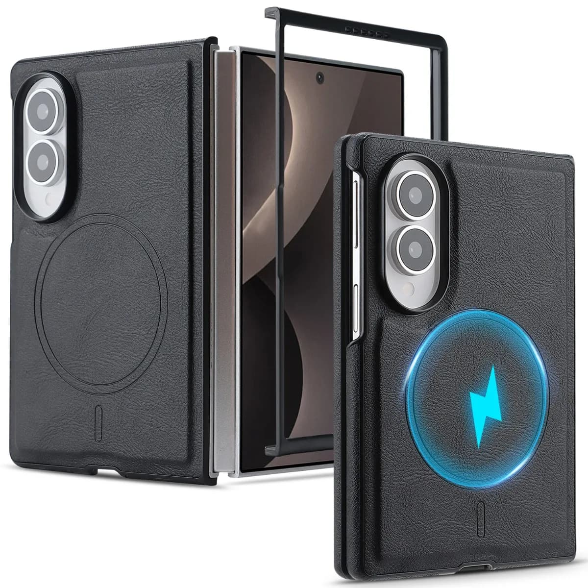 Magnetic Carbon Fiber Leather Phone Case for Samsung Galaxy Z Fold 8 Ultra 7 6 5 4 Protector for Magsafe Wireless Charging Cover