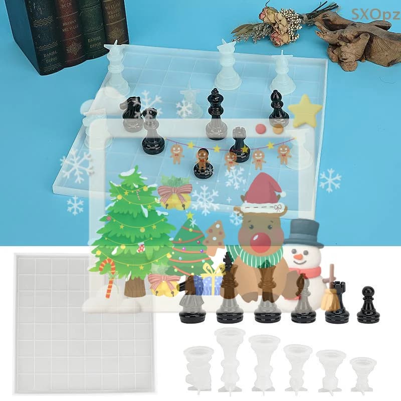 Accessorio per stampi di pezzi degli scacchi internazionali; Colla epossidica cristallina fai da te; Set di stampi in silicone 3D.