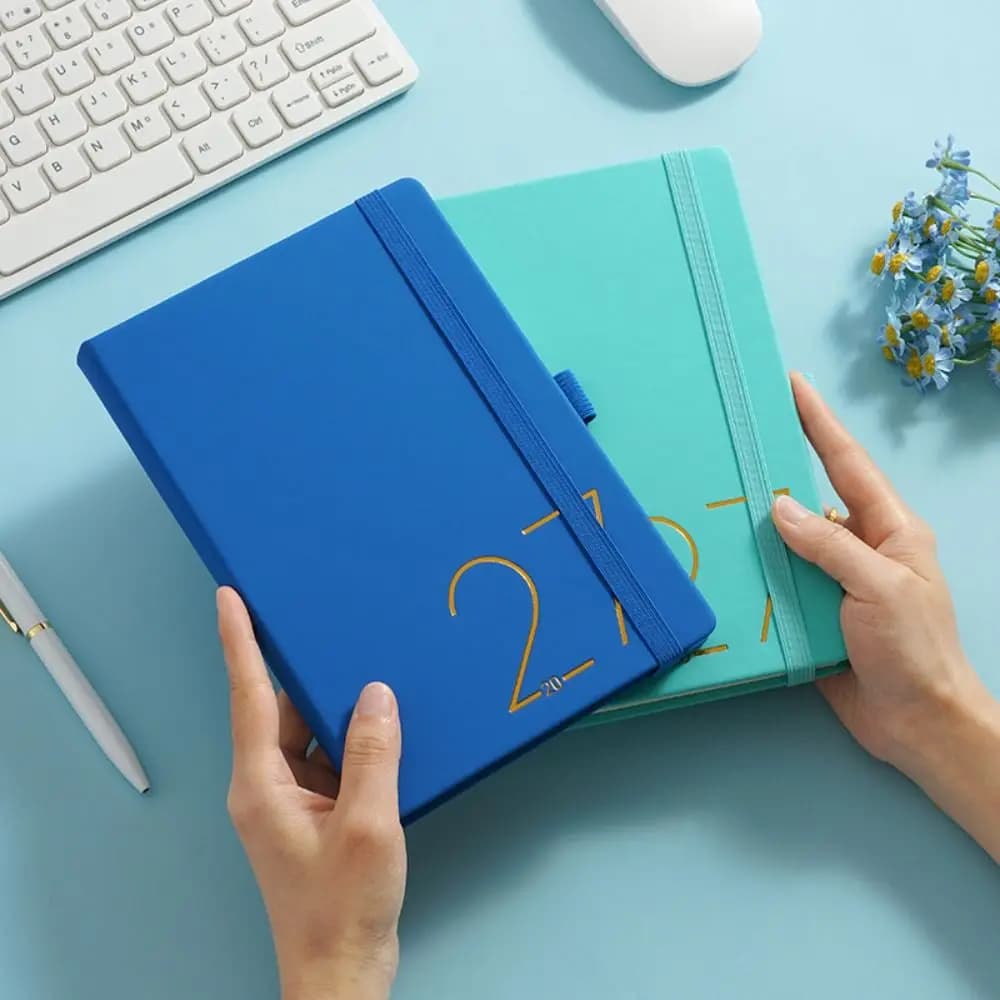 English 2027 Schedule Planner Notepad 12 Months Wear-resistant A5 Agenda Planning Notebook Leather Cover Efficiency