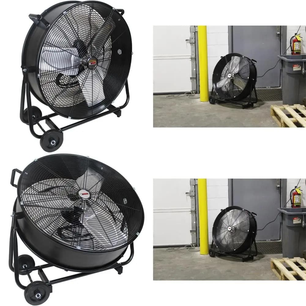24 inch high speed 2-wheel drive drum fan with wheels and interruption protection for maximum air flow 7850 CFM, listed UL