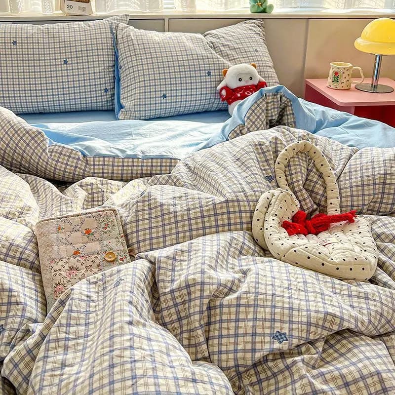 Nuovo Set Copripiumino 2026 alla Moda, Misura Singola e Matrimoniale, per Ragazze e Ragazzi, con Lenzuolo e Federa, Senza Imbottitura, Set Biancheria da Letto Morbida a Quadri