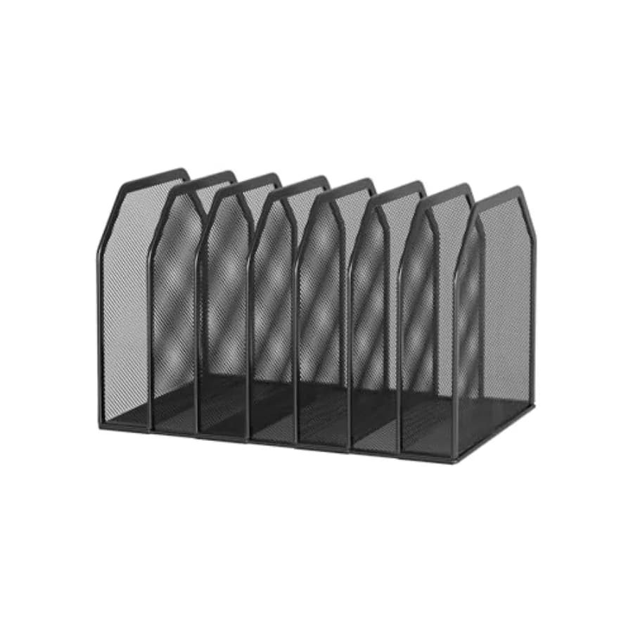 Organizzatore per Documenti in Metallo a 7 Scomparti, Portadocumenti Verticale da Scrivania, Classificatore per Documenti in Rete Resistente per Libri e Raccoglitori