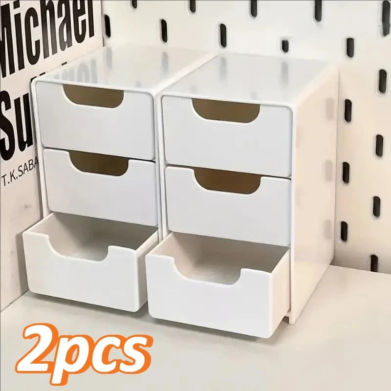 1pc 3-Drawer Desktop Storage Box, Stackable Plastic Organizer with Clear Drawers,for Home Office Makeup Desk Stationery Supplies