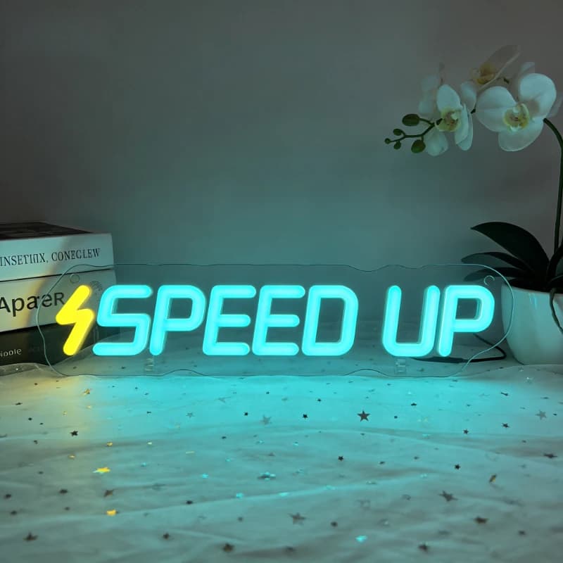 Insegna al Neon SPEED UP Dimmerabile, Decorazione per Camera da Ragazzo, Luce LED al Neon per Garage, Officina, Ufficio, Sala Giochi, Alimentata via USB, Luce da Parete