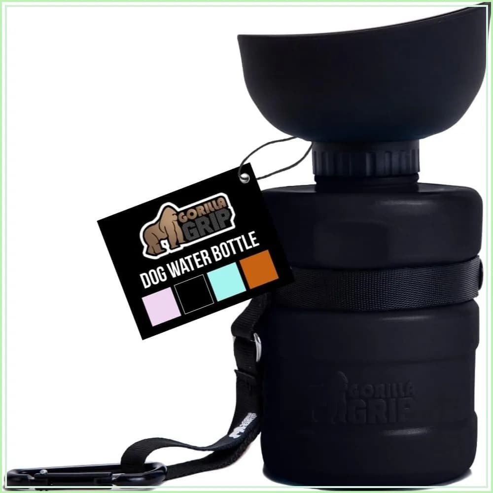 Portable Dog Water Bottle with Bowl, 20 oz Leak Proof Travel Squeeze Bottle for Pets, Food Grade Silicone, Black