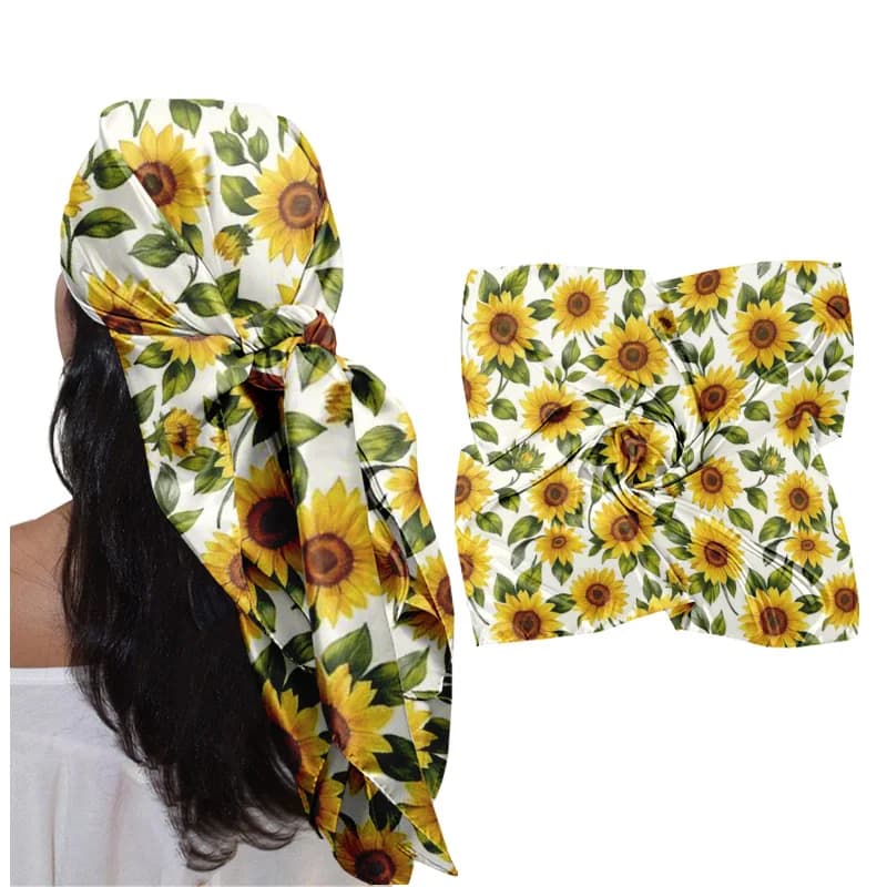 Fashionable Square Scarf - Versatile Women's Hair Accessory, Neck Warmer, Head Wrap / Headband / Bandana / Neck Scarf. Sunflower Print Scarf, Skin-friendly and Breathable Without Feeling Stuffy. Ideal for Daily Outings, Shopping, Gatherings
