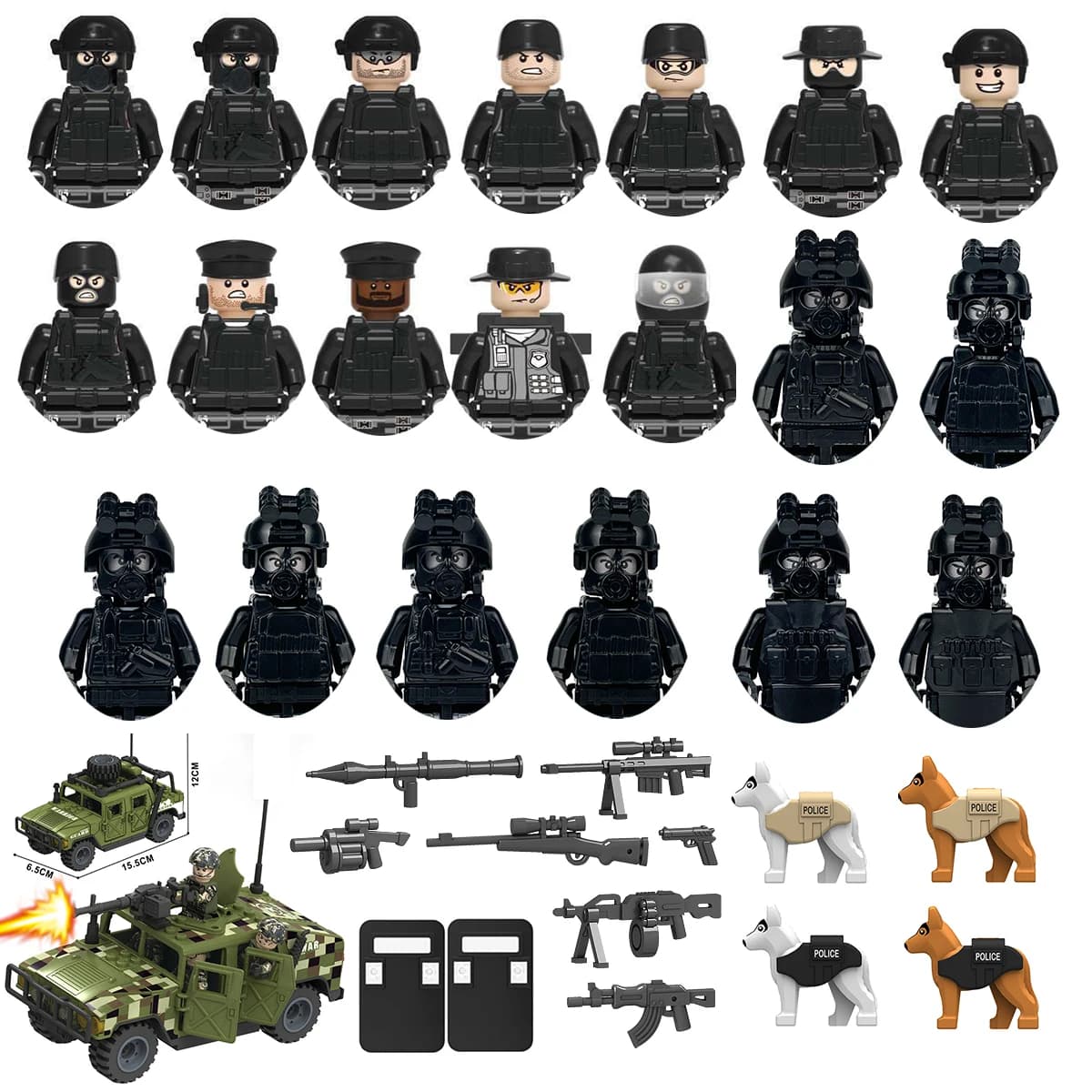 25/50/100 Pz Armi Militari Polizia Forze Speciali Soldati Mitragliatrici Malta SWAT Building Blocks Auto Blindata Esercito giocattoli