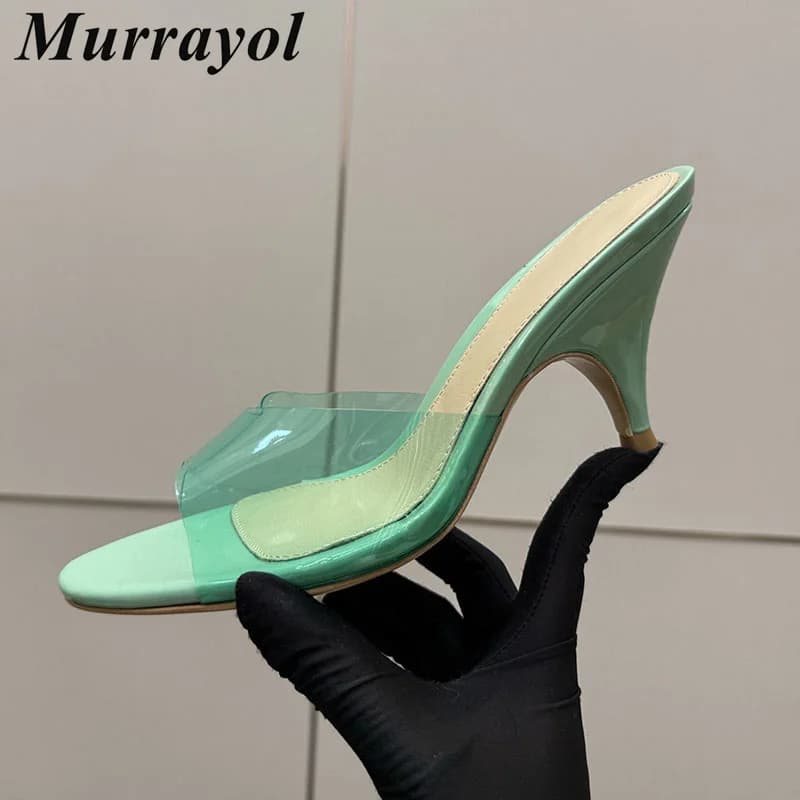 Sandali da Donna Trasparenti in PVC con Punta Aperta, Tacco Alto Sottile, Colore Unico, Sexy per Feste ed Eventi