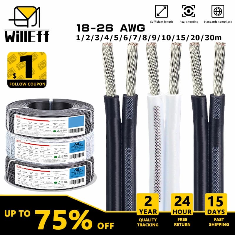 Cavi elettrici a 2 PIN Cavo bianco nero isolato in PVC per estensione luce di striscia LED Altoparlante audio Cavo elettronico 18 20 22 awg