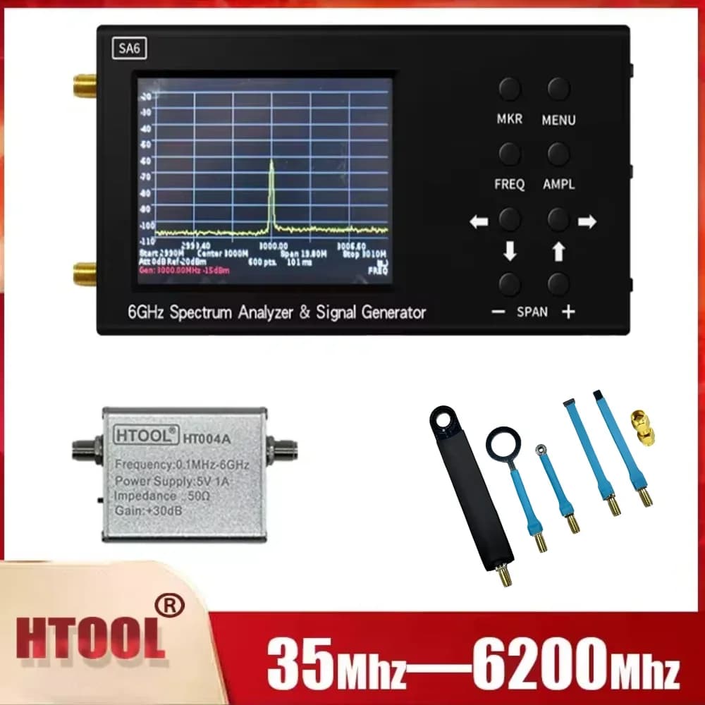 SA6 HTOOL Analizzatore di spettro digitale portatile WIFI Sonda di campo vicino Antenna RF EMC Guadagno Amplificatore a basso rumore Professionale