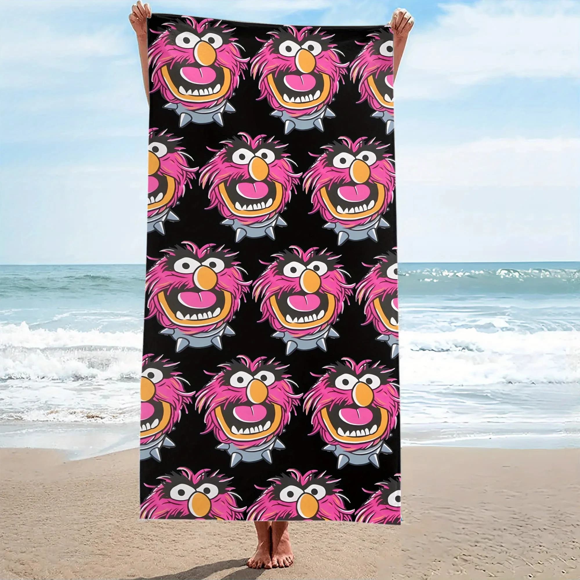 1 pezzo di asciugamano da spiaggia Muppets in morbida microfibra ad asciugatura rapida, motivo animale colorato, perfetto per i giorni in piscina di viaggio, campeggio, moda al mare