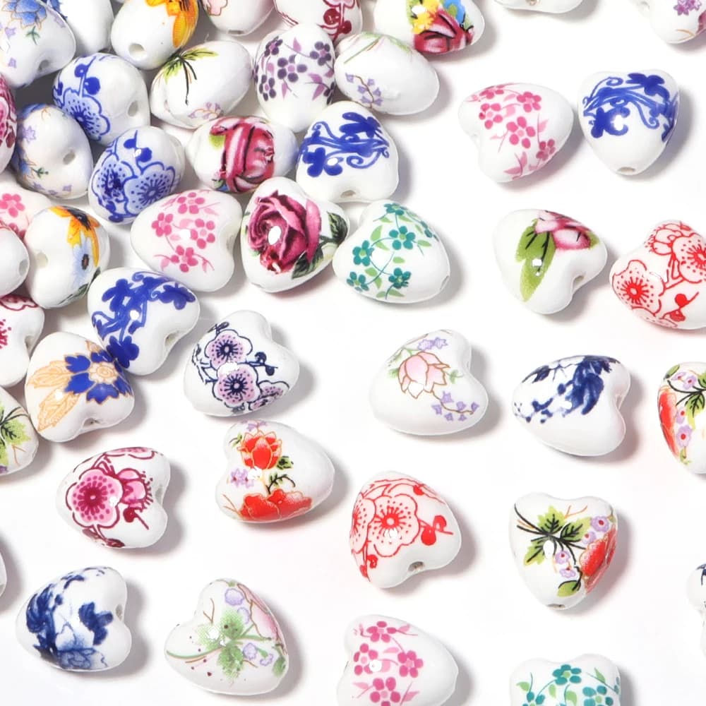10pcs 12x13mm Heart Shape Flower Patterns Ceramic Beads Colorful Loose Beads For Jewelry Making DIY Bracelet Earring Accessories