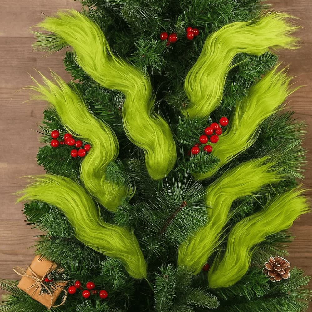 10pcs Artificial Fluffy Green Curling Rod Decoration Creative Fake Christmas Tree Topper DIY Material Simulation Green Plants
