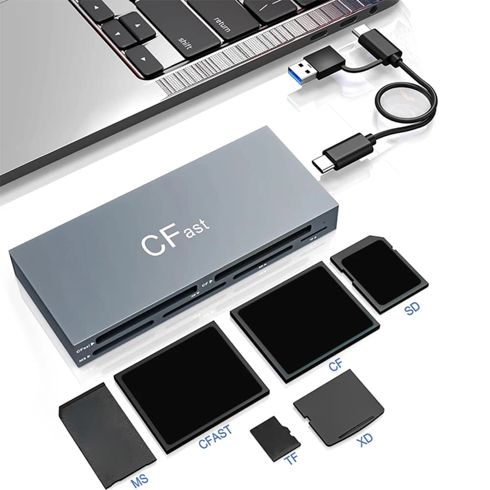 Lettore di Schede CFast 5Gbps, Adattatore Memory Stick Pro Duo USB 3.0 e USB C per Schede CFast/CF/MS/SD/TF/XD