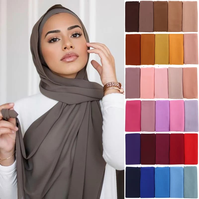 Sciarpa Hijab in chiffon musulmano Donna Lunga tinta unita Avvolgere la testa per le donne Sciarpe Hijab Donna Velo musulmano Jersey Hijab 180 * 70 cm