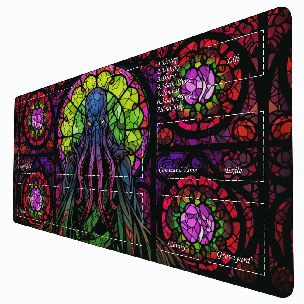 Tappetino da gioco per carte Magic Playmat con zona Stile vetro colorato Illustrazione mtg tappetino da gioco Tappetino da scrivania tappetino da gioco tappeto per carte magiche