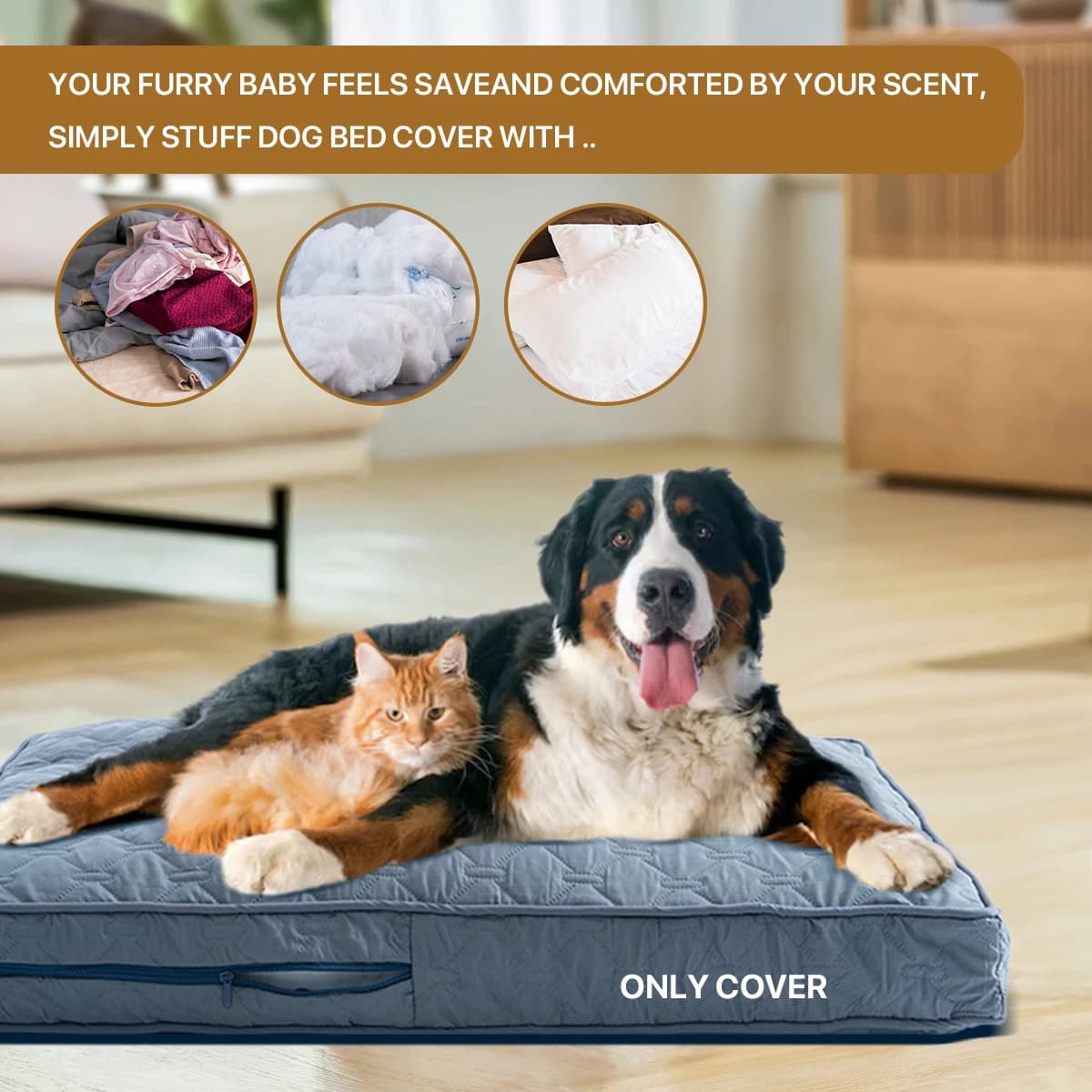 1Pc Orthopedic Dog Beds Cover for Large Dogs, Dog Bed Washable Cover Foam Pet Mat, Multi-Needle Quilting Dog Crate Bed Cover