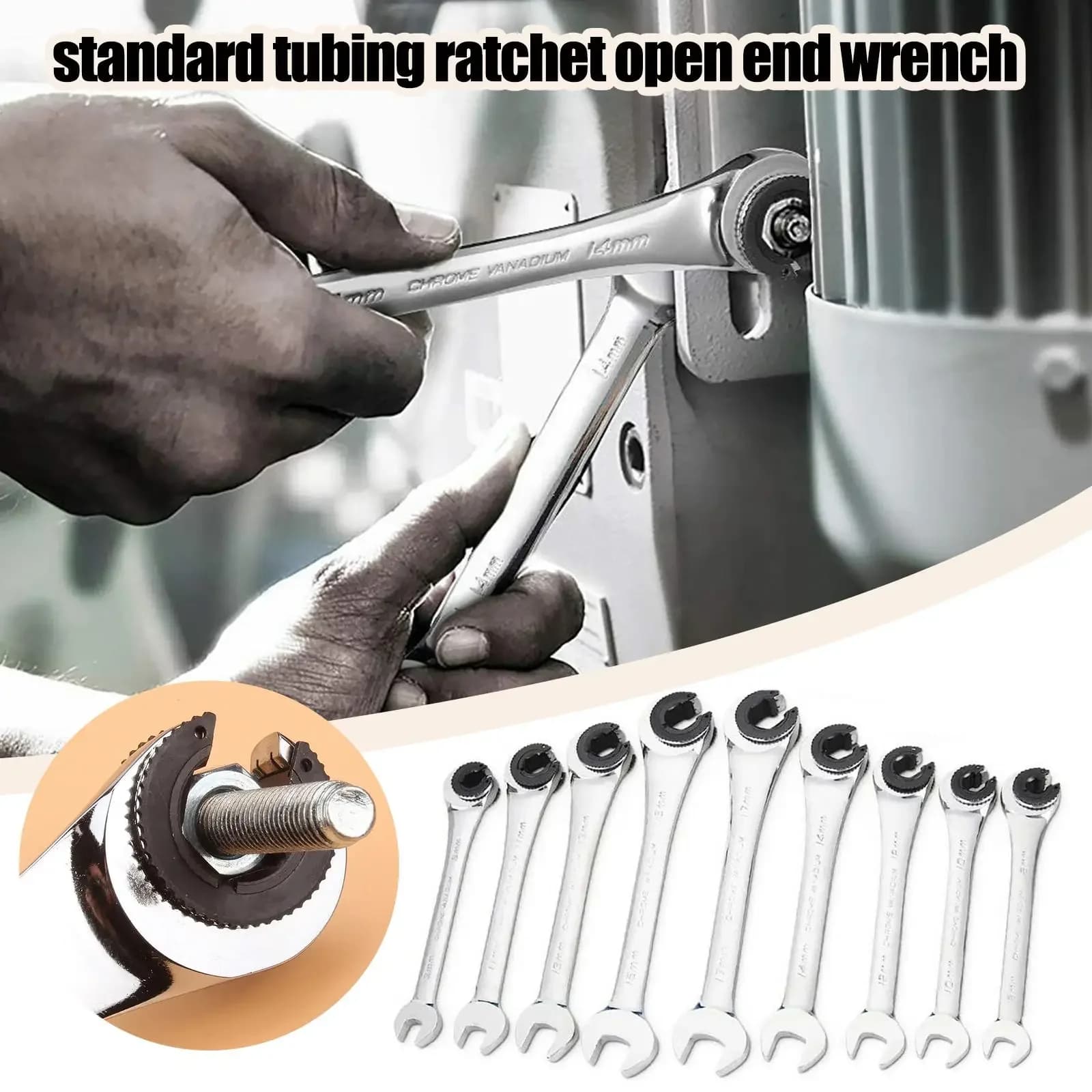 1pc Set di chiavi combinate a cricchetto aperto Chiavi a doppio scopo a cricchetto metrico Chiave per ingranaggi CrV Utensili manuali per riparazioni domestiche